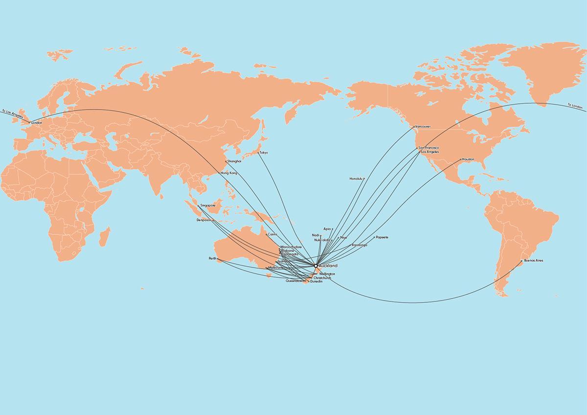 air new zealand starptautiskā maršruta karte