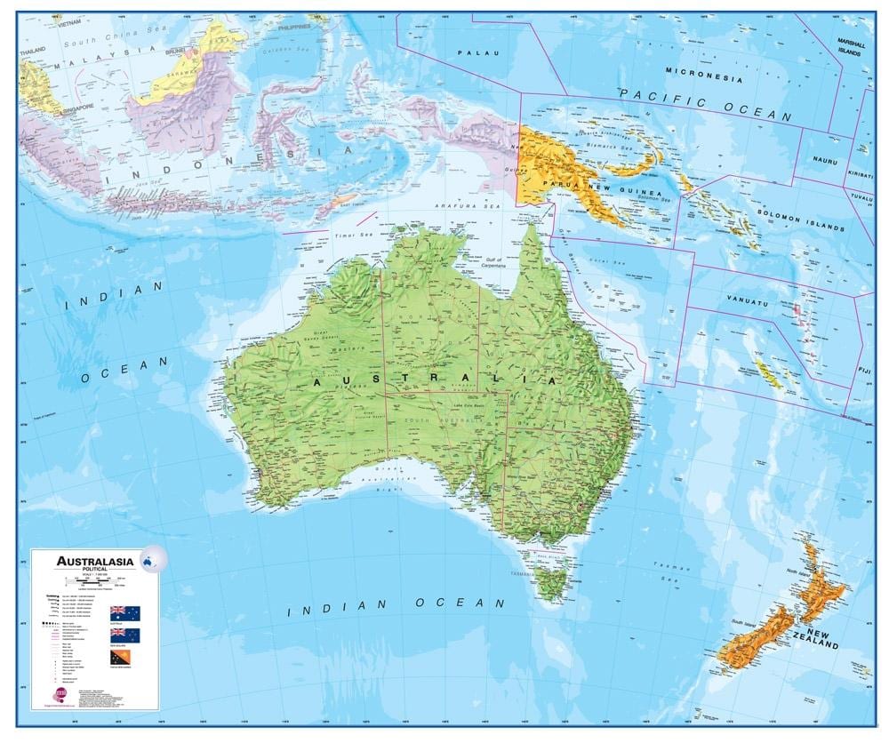 Kartes austrālijas un jaunzēlandes fizisko
