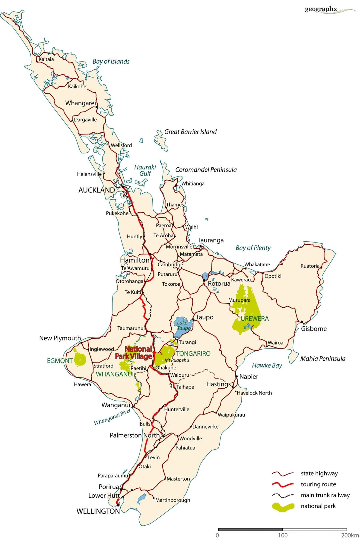 detalizēta ceļu karte no jaunzēlandes north island