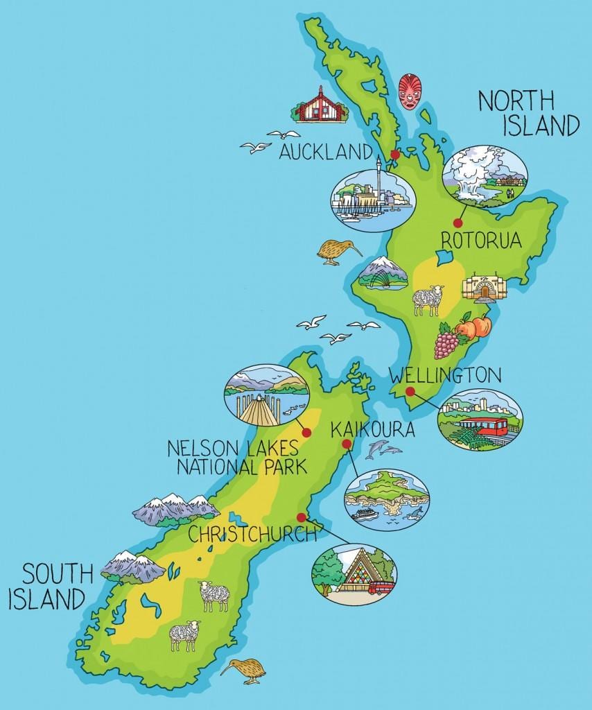 jaunzēlandes karti, karikatūra