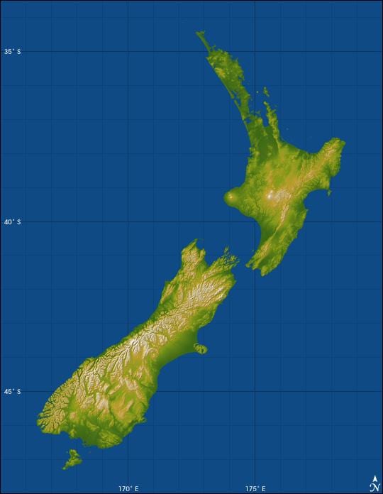 jaunzēlandes augstums karte