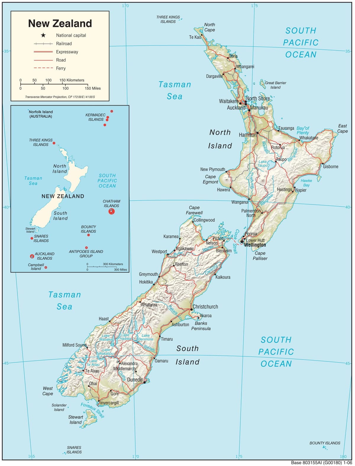 Karte jaunzēlandes north island ar attālumu