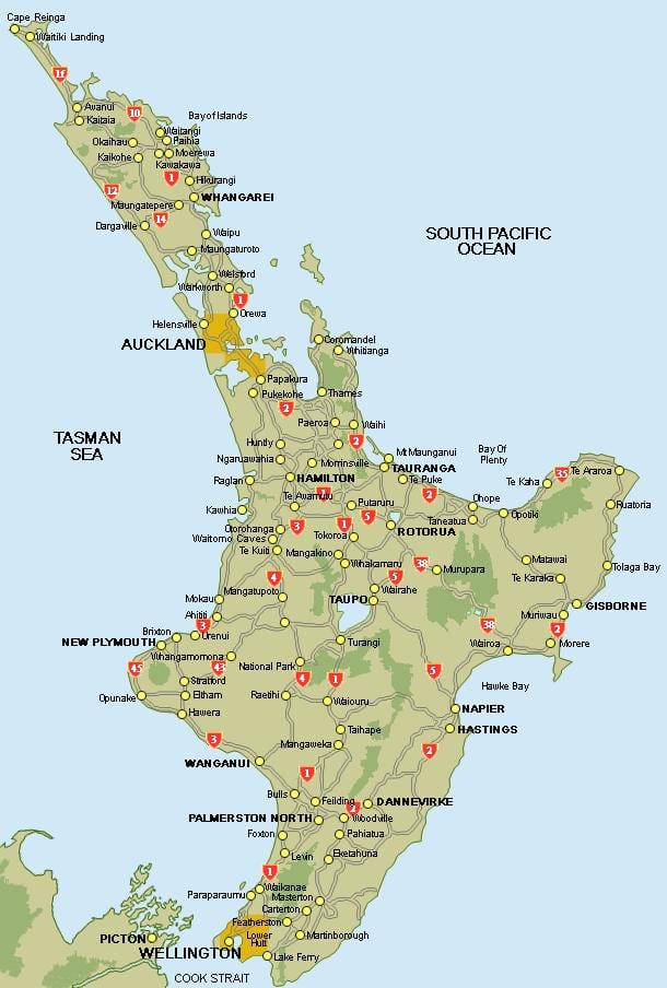 karte centrālajā north island, new zealand