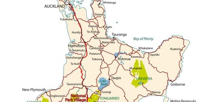 Detalizēta ceļu karte no jaunzēlandes north island