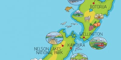Jaunzēlandes karti, karikatūra