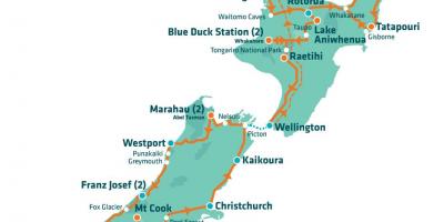 Jaunzēlandes tūrisma objektiem kartē