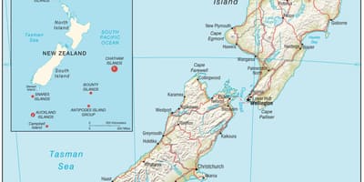 Karte jaunzēlandes north island ar attālumu