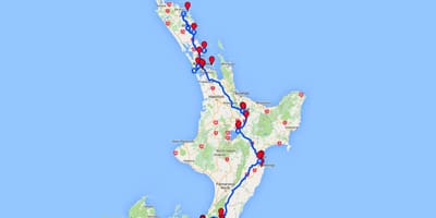 Braukšanas karte ziemeļu salas jaunzēlandē